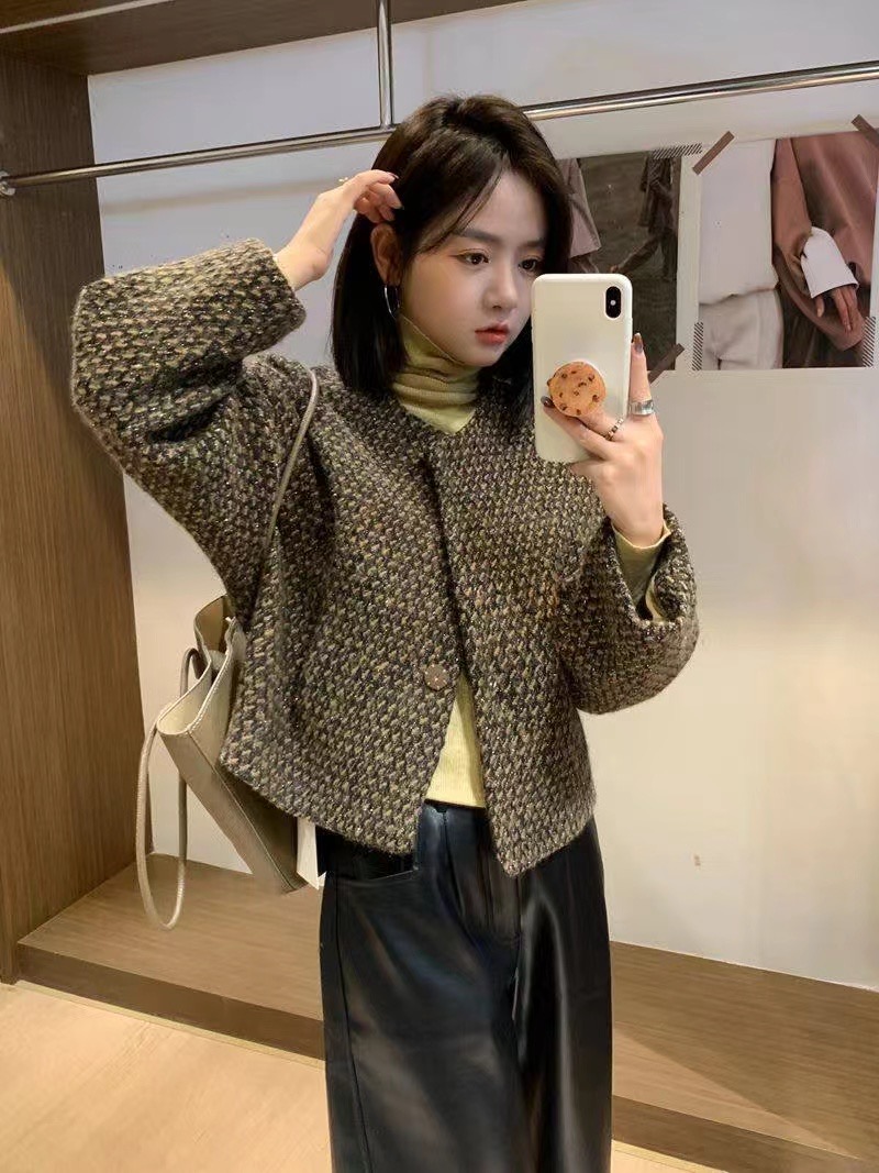 高级感时尚小香风编织毛呢外套女2024秋冬新款韩系宽松气质上衣潮