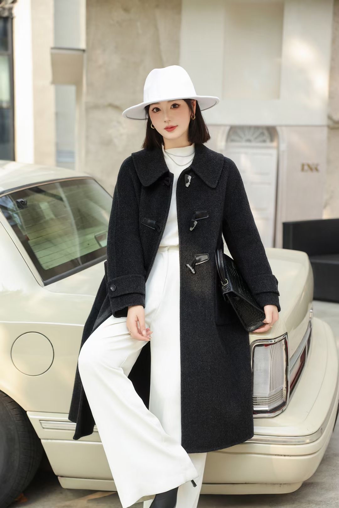 新款秋冬双面羊绒大衣女毛呢外套中长款娃娃海军大翻领牛角扣韩版