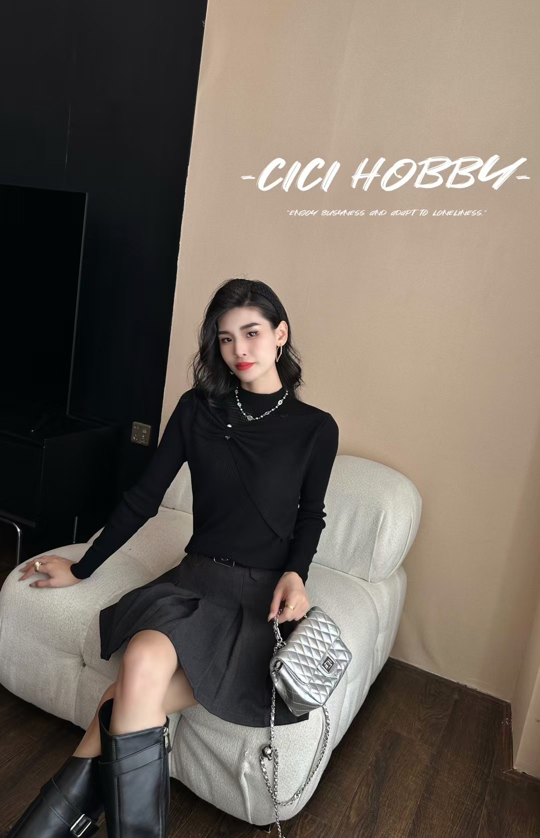 新款立领洋气蝴蝶结女人味软糯亲肤羊毛针织打底衫